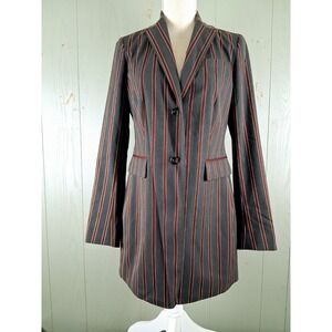 ETCETERA Blazer Jacket Womens 2 Black Red Striped Classic Long 2 Button Tailored